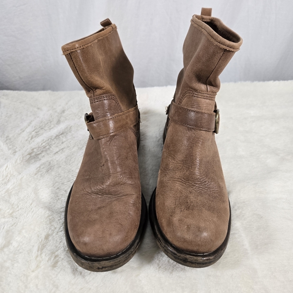 Lucky Brand Norton Leather Buckle Ankle Bootie Brown Pull On Size 7 - Picture 3 of 8